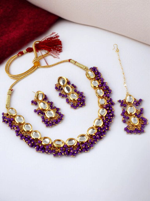 Purple Necklace Set - Side View | Samyak Fashion