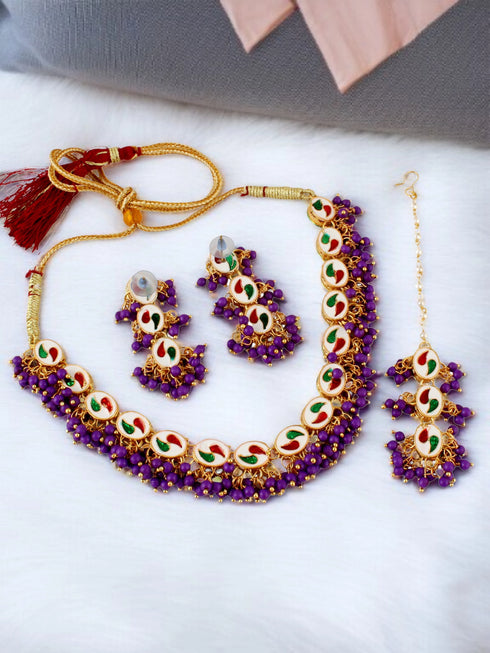 Purple Necklace Set - Detail View | Samyak Fashion