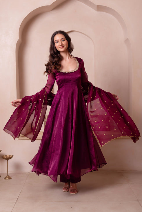Purple Organza Salwar Suit - Back View | Samyak Fashion