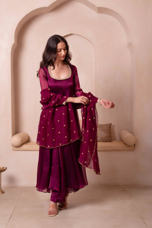 Purple Organza Salwar Suit - Side View | Samyak Fashion