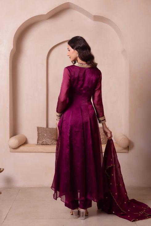 Purple Organza Salwar Suit - Detail View | Samyak Fashion