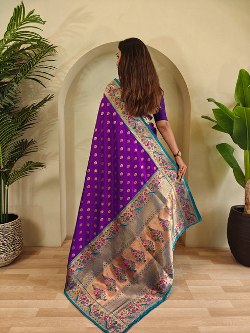 Purple Paithani Silk Party Wear Saree With Blouse - Detail View | Samyak Fashion