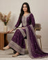 Purple Pure Heavy Chinnon Silk Elegant Salwar Suit - Back View | Samyak Fashion