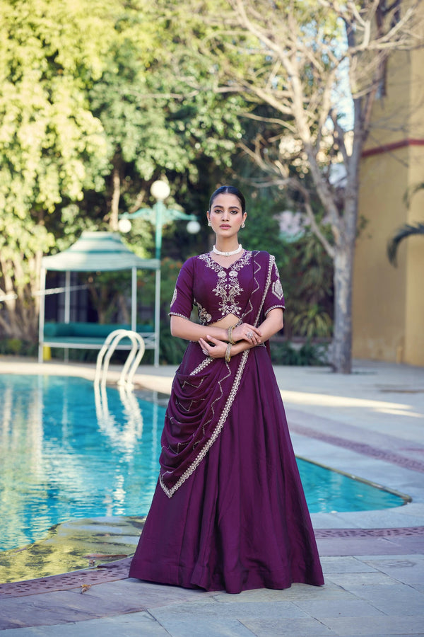 Purple Rangoli Crush Silk Lehenga Choli Ethnic - Front View | Samyak Fashion