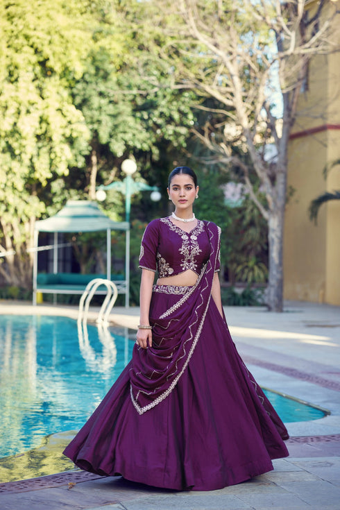 Purple Rangoli Crush Silk Lehenga Choli Ethnic - Back View | Samyak Fashion