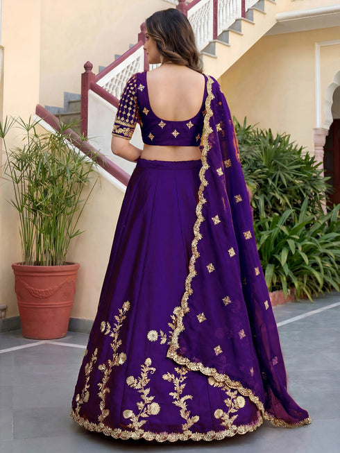 Purple Rangoli Silk Lehenga Choli - Back View | Samyak Fashion