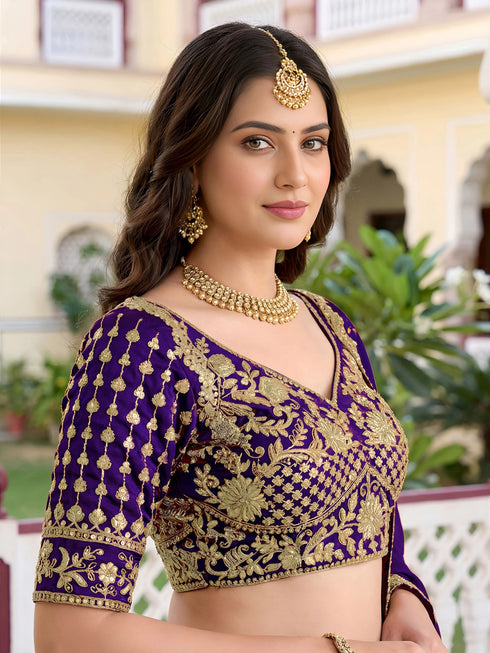Purple Rangoli Silk Lehenga Choli - Side View | Samyak Fashion