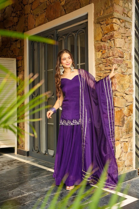 Purple Rangoli Silk Salwar Suits - Front View | Samyak Fashion