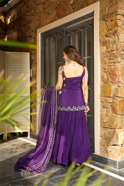 Purple Rangoli Silk Salwar Suits - Back View | Samyak Fashion