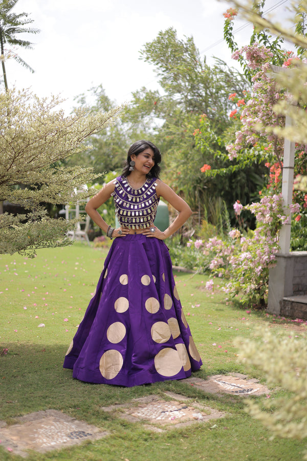 Purple Roman Silk Lahenga Choli - Front View | Samyak Fashion