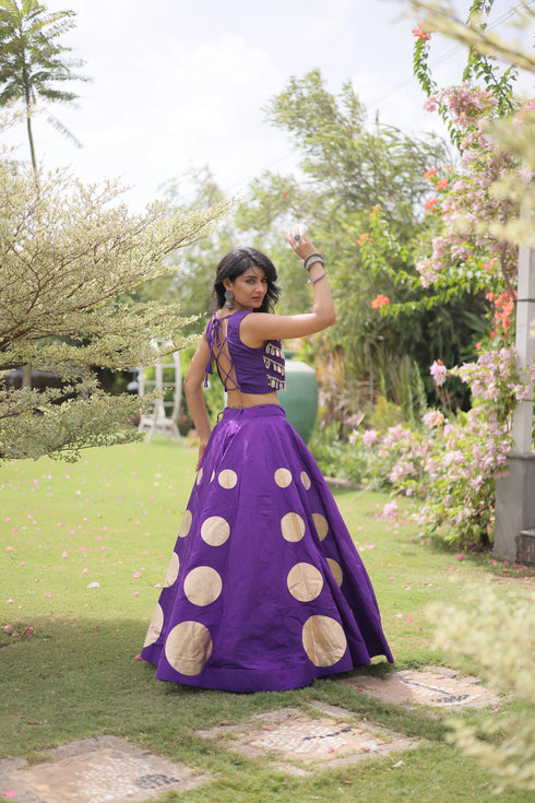 Purple Roman Silk Lahenga Choli - Back View | Samyak Fashion