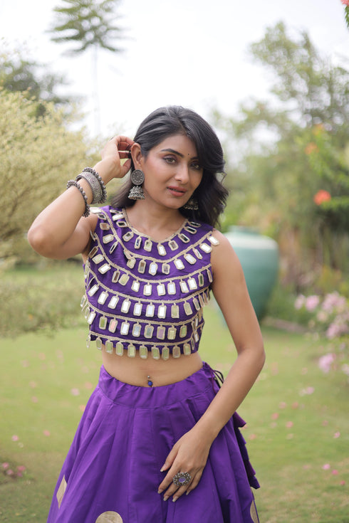 Purple Roman Silk Lahenga Choli - Side View | Samyak Fashion