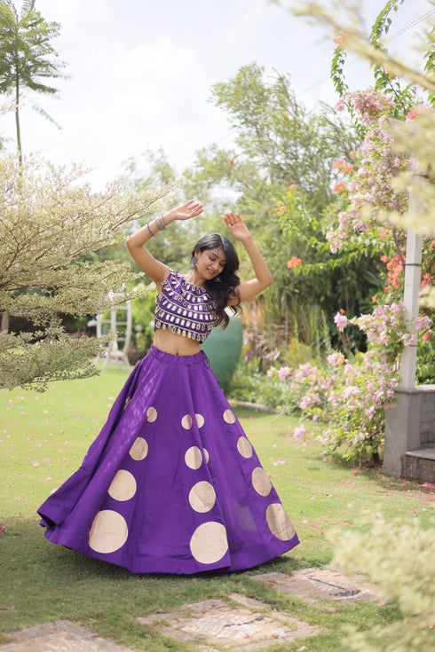 Purple Roman Silk Lahenga Choli - Detail View | Samyak Fashion