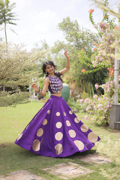 Purple Roman Silk Lahenga Choli - Close-up View | Samyak Fashion