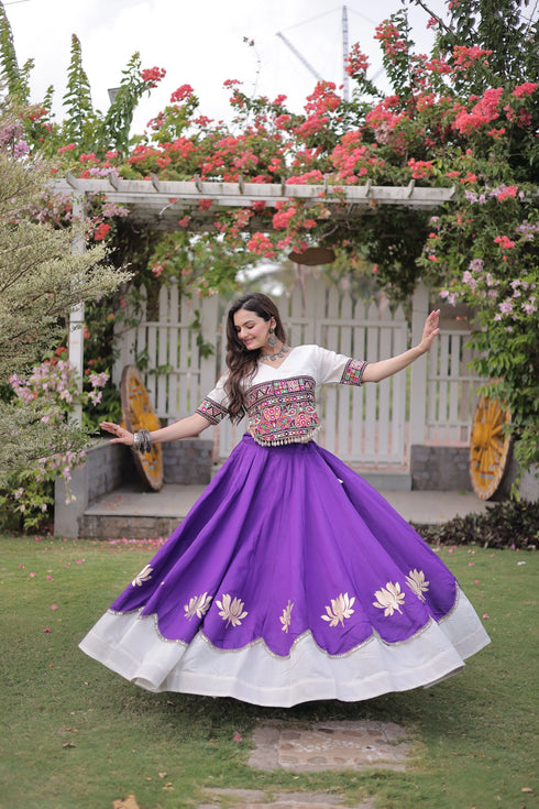 Purple Roman Silk Lehenga Choli - Detail View | Samyak Fashion