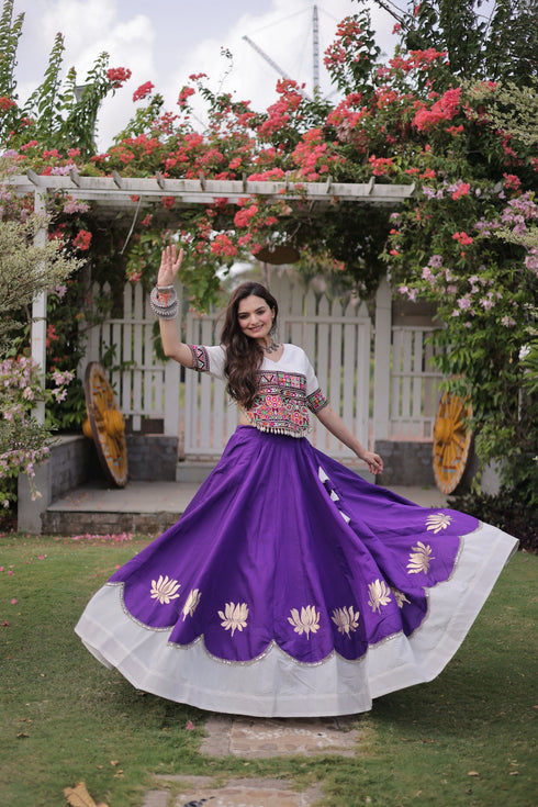 Purple Roman Silk Lehenga Choli - Close-up View | Samyak Fashion