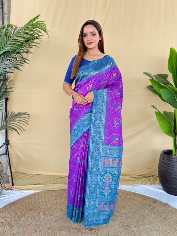 Purple Silk Elegant Party Wear Saree Collection With Blouse - Front View | Samyak Fashion
