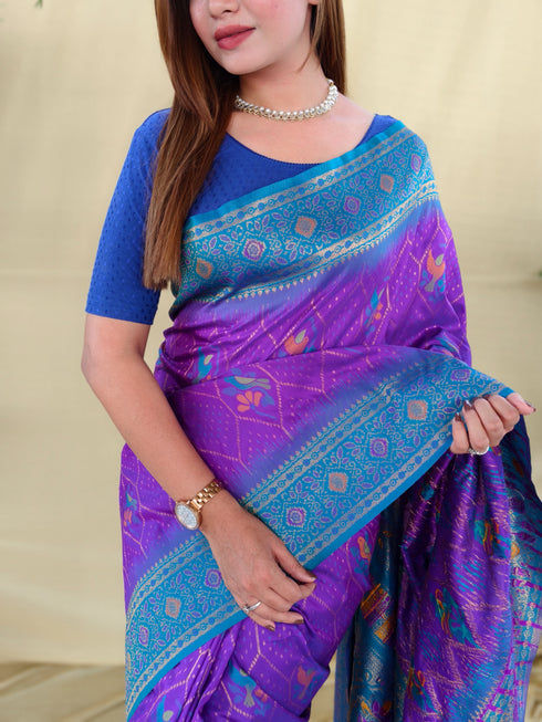 Purple Silk Elegant Party Wear Saree Collection With Blouse - Full View | Samyak Fashion