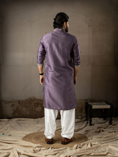Purple Silk Mens Kurta With Payjama - Back View | Samyak Fashion