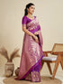 Purple Soft Kanjivaram Silk Traditional Function Wear Soft Kanjivaram Silk Saree Collection With Blouse - Side View | Samyak Fashion