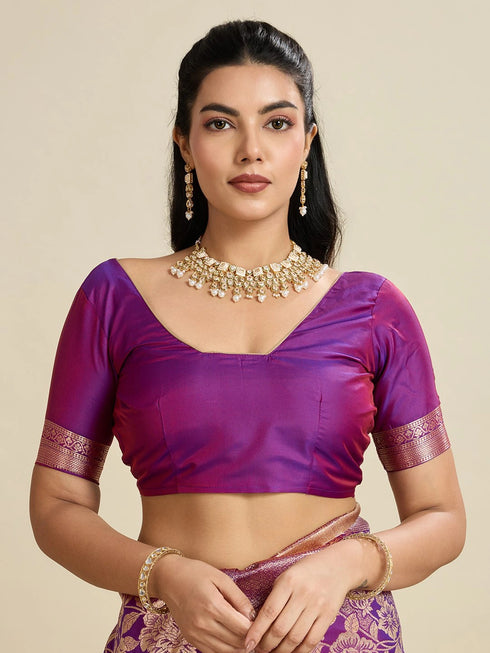 Purple Soft Kanjivaram Silk Traditional Function Wear Soft Kanjivaram Silk Saree Collection With Blouse - Full View | Samyak Fashion