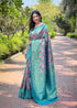 Rama Blue Kanchipattu Silk Party Wear Saree With Blouse - Front View | Samyak Fashion