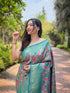 Rama Blue Kanchipattu Silk Party Wear Saree With Blouse - Side View | Samyak Fashion