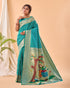 Rama Blue Pure Silk Party Wear Saree With Blouse - Back View | Samyak Fashion