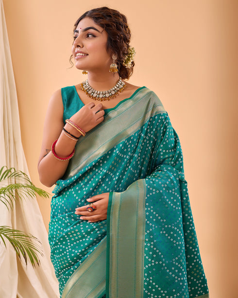 Rama Blue Pure Silk Party Wear Saree With Blouse - Side View | Samyak Fashion