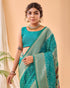 Rama Blue Pure Silk Party Wear Saree With Blouse - Detail View | Samyak Fashion