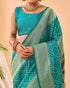 Rama Blue Pure Silk Party Wear Saree With Blouse - Close-up View | Samyak Fashion