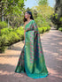 Rama Green Kanchipattu Silk Party Wear Saree With Blouse - Back View | Samyak Fashion