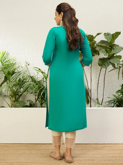 Rama Silk Blend Long Kurti. - Back View | Samyak Fashion