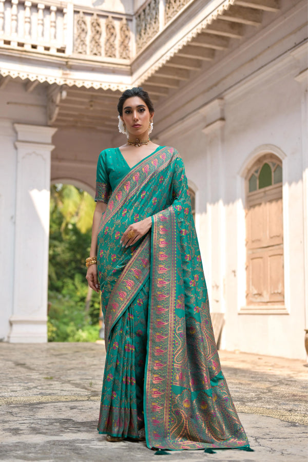 Rama Soft Pashmina Silk Designer Function Wear Saree Collection With Blouse - Front View | Samyak Fashion