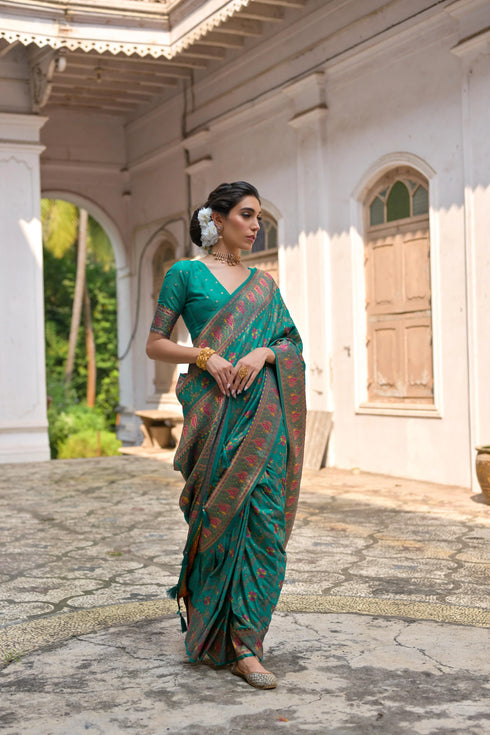 Rama Soft Pashmina Silk Designer Function Wear Saree Collection With Blouse - Back View | Samyak Fashion