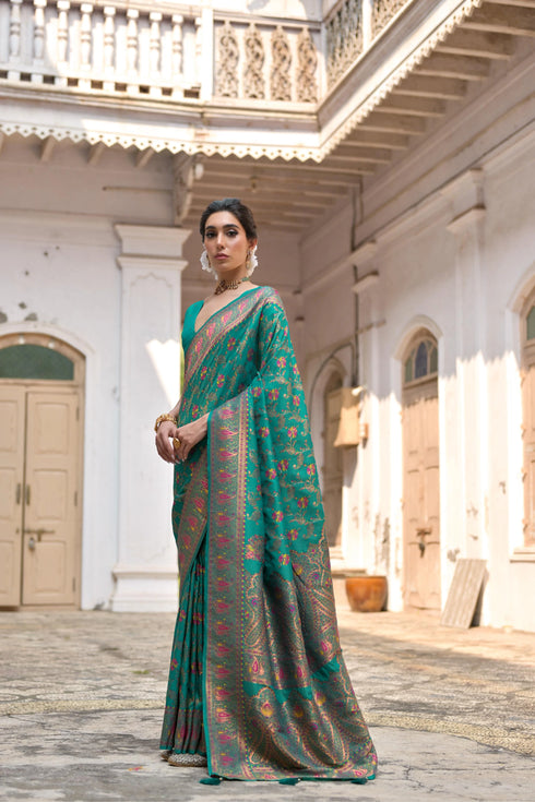 Rama Soft Pashmina Silk Designer Function Wear Saree Collection With Blouse - Side View | Samyak Fashion