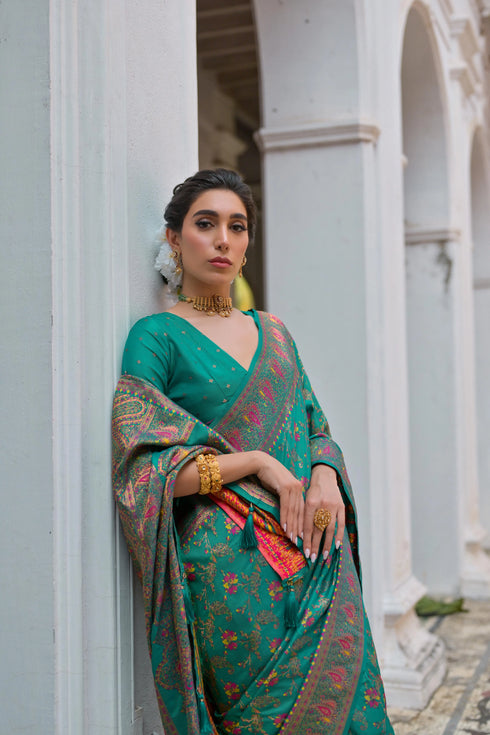 Rama Soft Pashmina Silk Designer Function Wear Saree Collection With Blouse - Detail View | Samyak Fashion