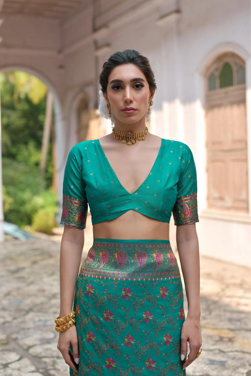 Rama Soft Pashmina Silk Designer Function Wear Saree Collection With Blouse - Close-up View | Samyak Fashion