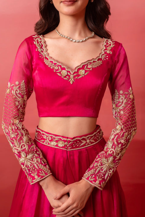 Rani Organza Arty Lehenga Choli - Close-up View | Samyak Fashion
