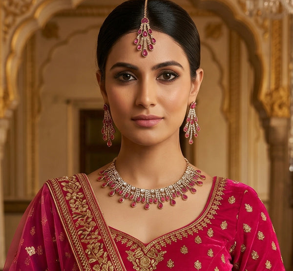 Rani Pink Necklace - Front View | Samyak Fashion