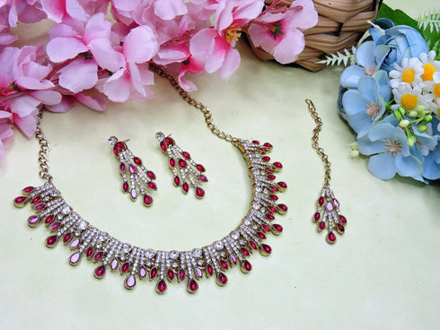Rani Pink Necklace - Side View | Samyak Fashion