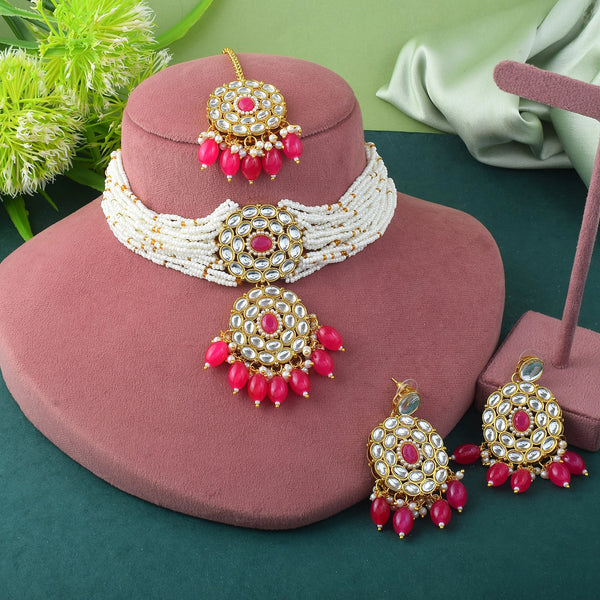Rani Pink Necklace Set - Front View | Samyak Fashion