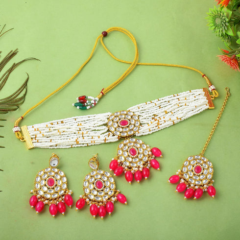 Rani Pink Necklace Set - Back View | Samyak Fashion