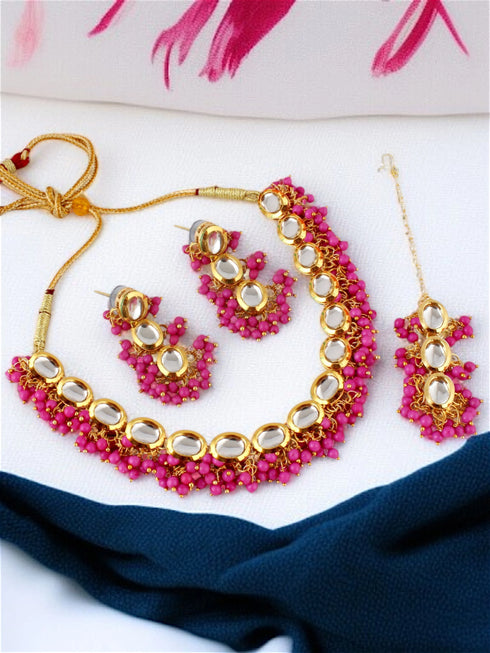 Rani Pink Necklace Set - Side View | Samyak Fashion