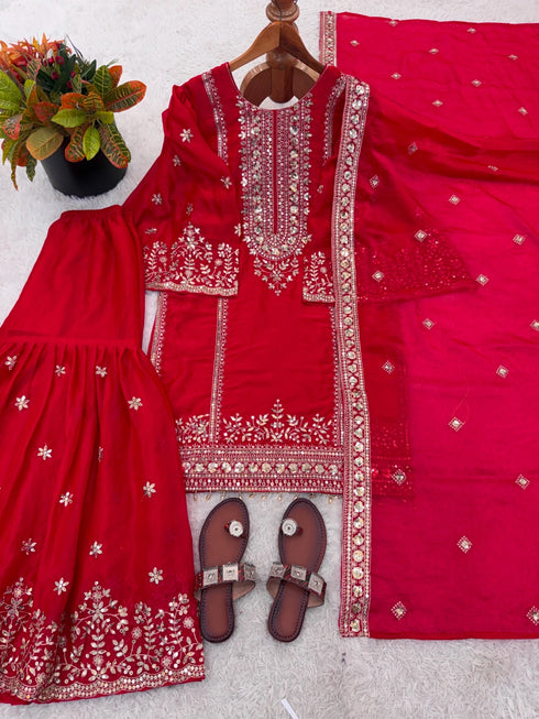 Rani Pink Pure Fendy Silk Elegant Salwar Suit - Side View | Samyak Fashion