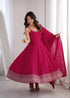 Rani Pink Pure Roman Silk Chanderi Salwar Suit - Detail View | Samyak Fashion