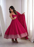 Rani Pink Pure Roman Silk Chanderi Salwar Suit - Close-up View | Samyak Fashion