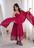 Rani Pink Pure Roman Silk Chanderi Salwar Suit - Full View | Samyak Fashion
