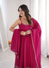 Rani Pink Pure Roman Silk Chanderi Salwar Suit - Styled View | Samyak Fashion