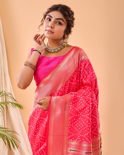 Rani Pink Pure Silk Party Wear Saree With Blouse - Detail View | Samyak Fashion
